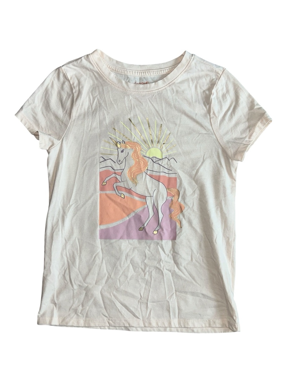 Cat & Jack Peach Kids Unicorn Graphic Tee with Peach and Lavender Accents Size 8